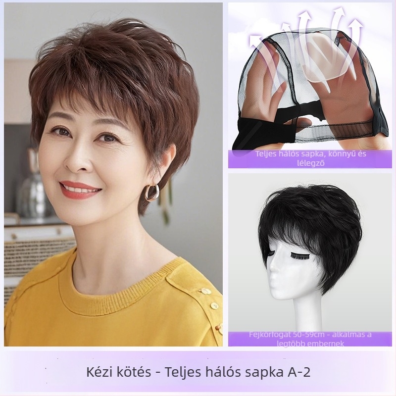 Női paróka – rövid göndör haj, kézzel szőtt, emberi hajból; festhető vagy dauerolható