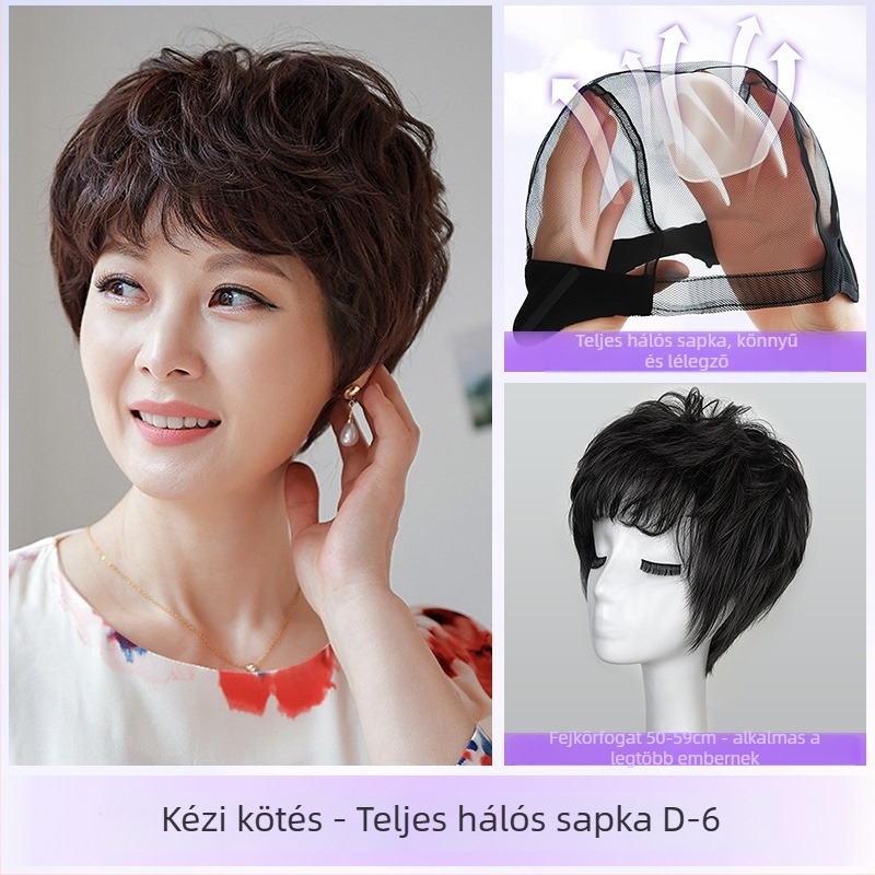 Női paróka – rövid göndör haj, kézzel szőtt, emberi hajból; festhető vagy dauerolható