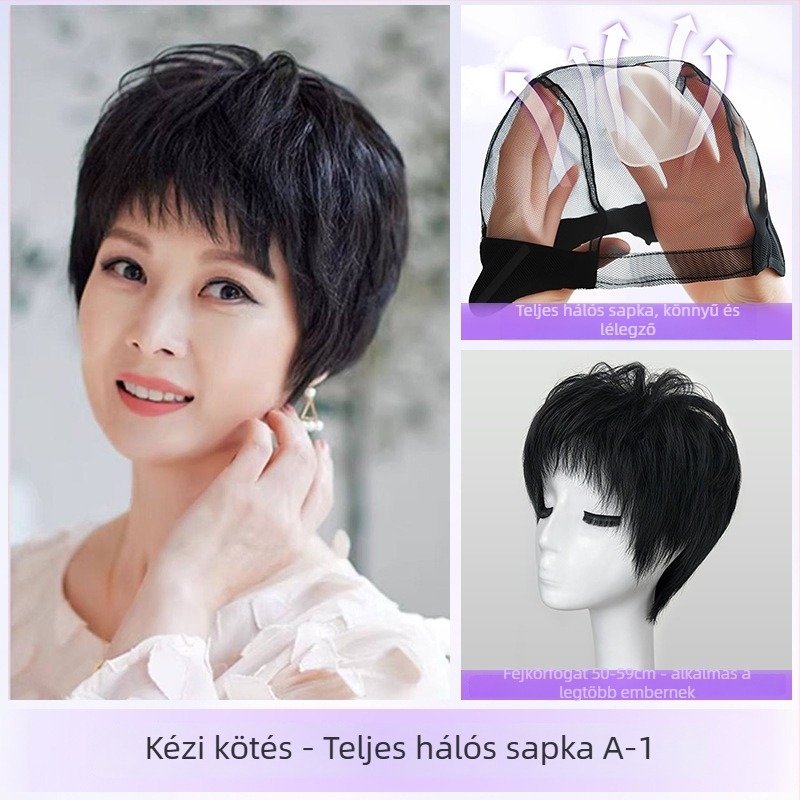 Női paróka – rövid göndör haj, kézzel szőtt, emberi hajból; festhető vagy dauerolható