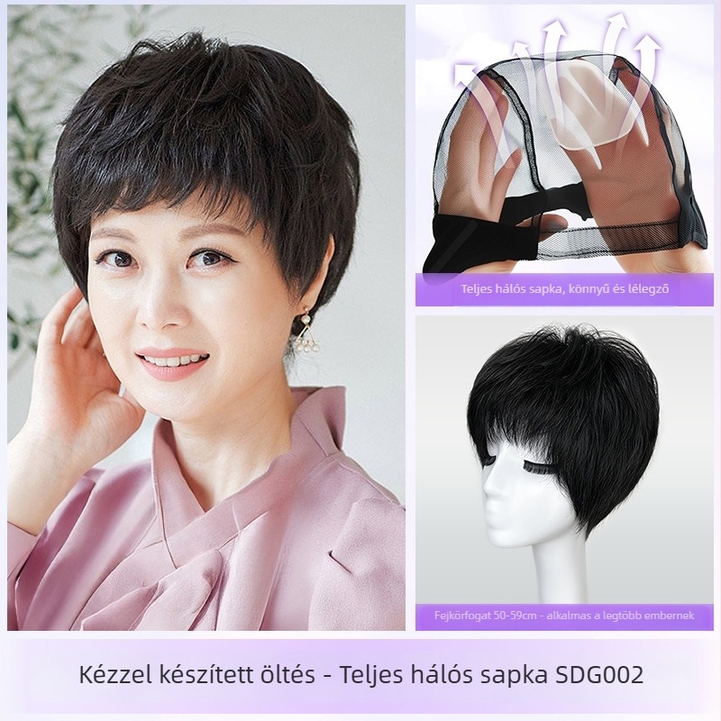 Női paróka – rövid göndör haj, kézzel szőtt, emberi hajból; festhető vagy dauerolható