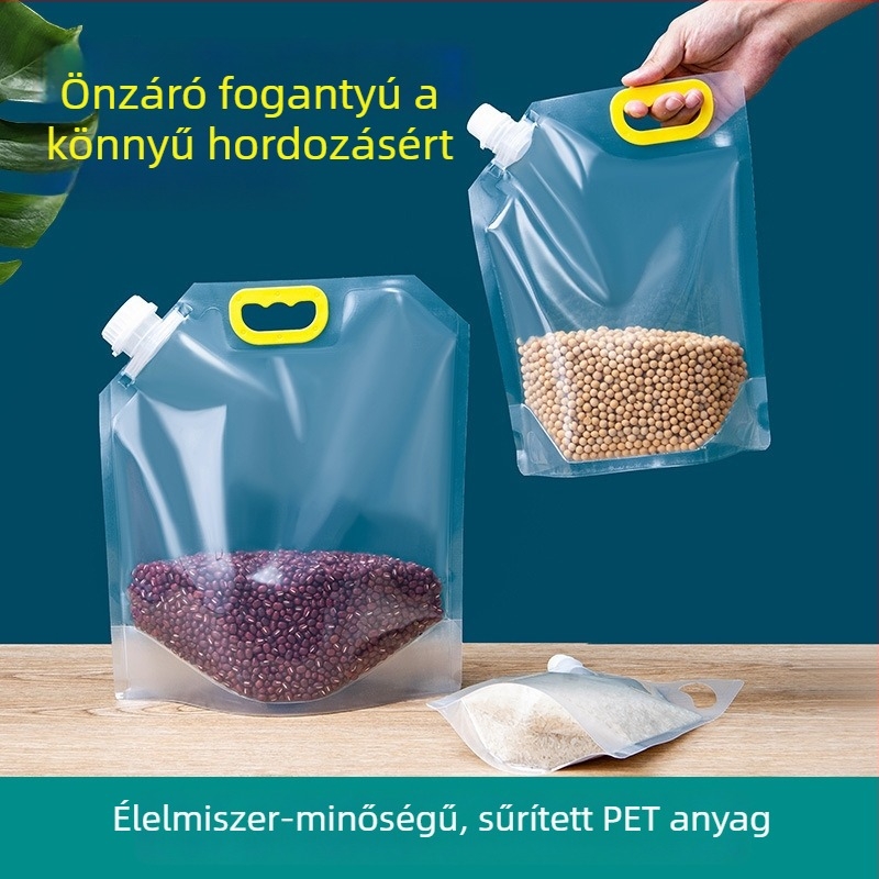 Átlátszó műanyag álló zacskó tölcsérrel, kézműves sör és gabonatárolásra, nedvességálló zárás