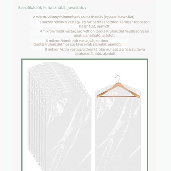 Átlátszó ruhatartó védő – Háztartási műanyag tároló tasak ruhákhoz, testre szabható kétoldalas vastagság, Termék szám 1213