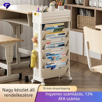Mozgatható padlóra álló könyvespolc, nagy kapacitású, több rétegű, hálószobába és dolgozószobába