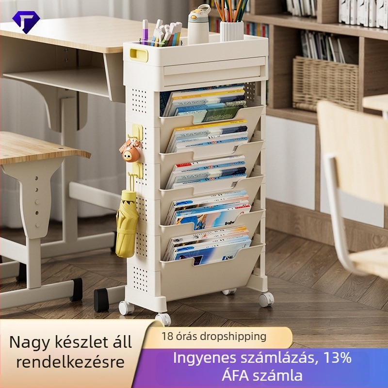 Mozgatható padlóra álló könyvespolc, nagy kapacitású, több rétegű, hálószobába és dolgozószobába