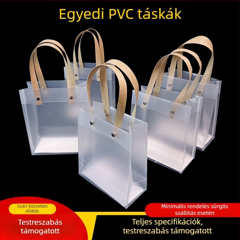 Átlátszó PVC csomagoló taska matt PP-fogantyúval, ajándékcsomagoláshoz ruháknak és édességeknek