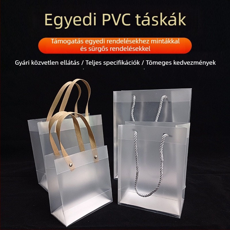 Átlátszó PVC csomagoló taska matt PP-fogantyúval, ajándékcsomagoláshoz ruháknak és édességeknek