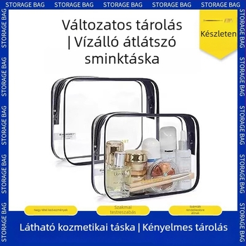 PVC átlátszó cipzáros neszesszer kozmetikumokhoz, hordozható utazási kozmetikai táska, multifunkcionális PVC táska egyedi logó nyomtatással