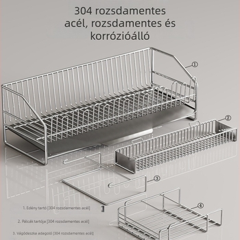 304 rozsdamentes acél edény lefolyó állvány, telepítés nélkül, téglalap alakú, modern minimál stílusú konyhai tároló