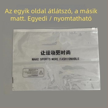 Ruházati csomagoló táska zipzárral, személyre szabott logóval — kétoldalas, egy átlátszó és egy matt oldal, ruhákhoz és zoknikhoz