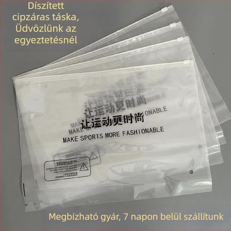 Ruházati csomagoló táska zipzárral, személyre szabott logóval — kétoldalas, egy átlátszó és egy matt oldal, ruhákhoz és zoknikhoz