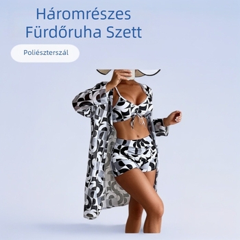 Női háromrészes fürdőruha szett, mintás, gyorsan száradó poliészter, melltartóbetét a mellekhez, acélmentes, 280 g, származás Xingcheng