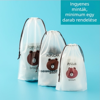 Medve mintás átlátszó húzókötél-záródó tárolótáska utazáshoz – nedvességálló rendező fehérneműknek, zokniknak, cipőknek és törölközőknek