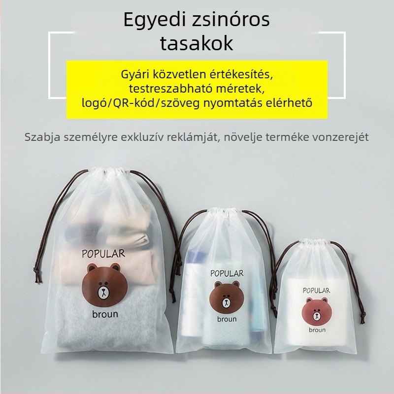 Medve mintás átlátszó húzókötél-záródó tárolótáska utazáshoz – nedvességálló rendező fehérneműknek, zokniknak, cipőknek és törölközőknek
