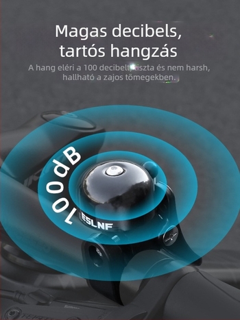 Kerékpárcsengő, alumíniumötvözetből, ESLNF (hivatalosan engedélyezett magánmárka), modell 08CL0097, univerzális illeszkedés hegymászó kerékpárokhoz.