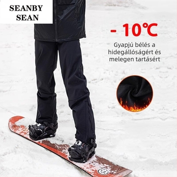Férfi fleece-lével bélelt softshell nadrág, szél- és vízálló, téli kültéri hegymászáshoz és síeléshez
