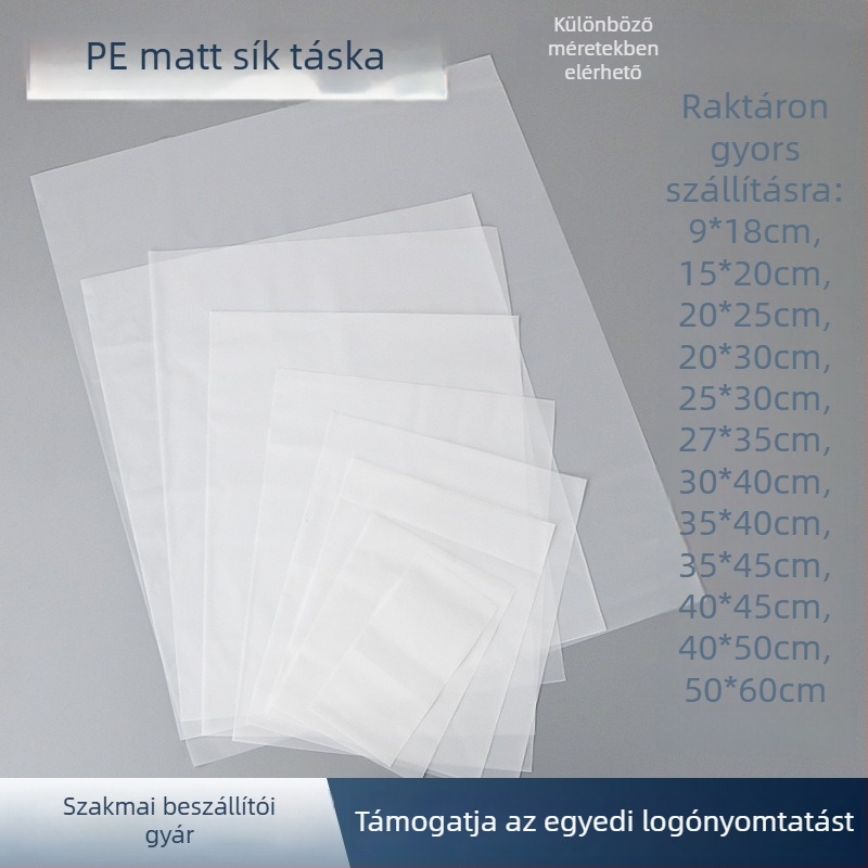 Matt felületű PE sík tasak ékszerek csomagolására logóval – Guosheng márka; Termékkód: Frosted Flat Pocket; Vastagság: 14; Napi gyártási kapacitás: 100000