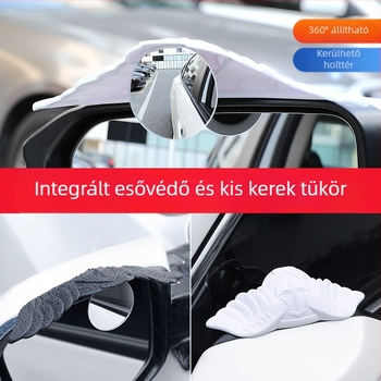 MS Autó hátsó nézet tükör esővédővel, kis kerek tükör, integrált visszaverő és holttér tükör