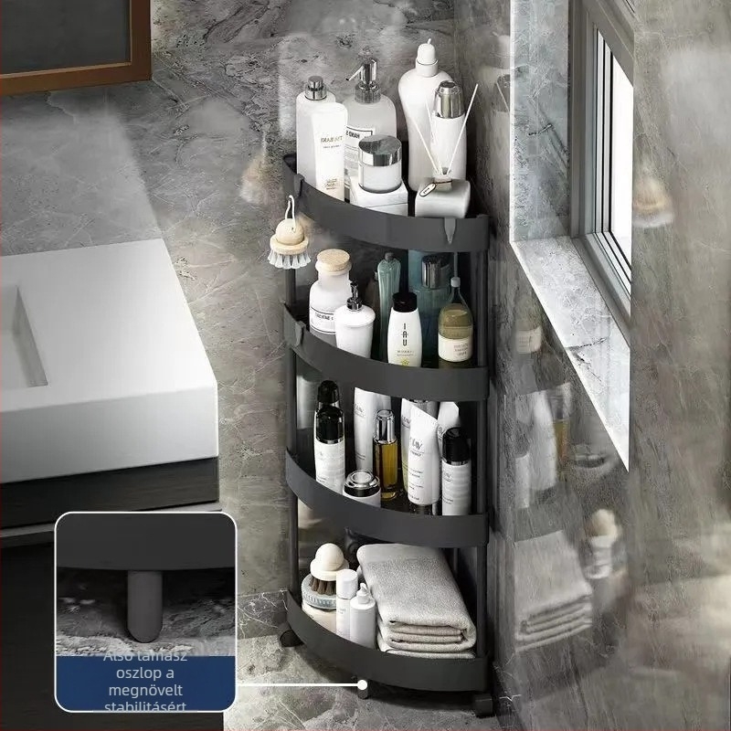 Háromszög alakú padlóra álló tároló állvány, összecsukható, több rétegű, műanyag, modern minimalist stílus
