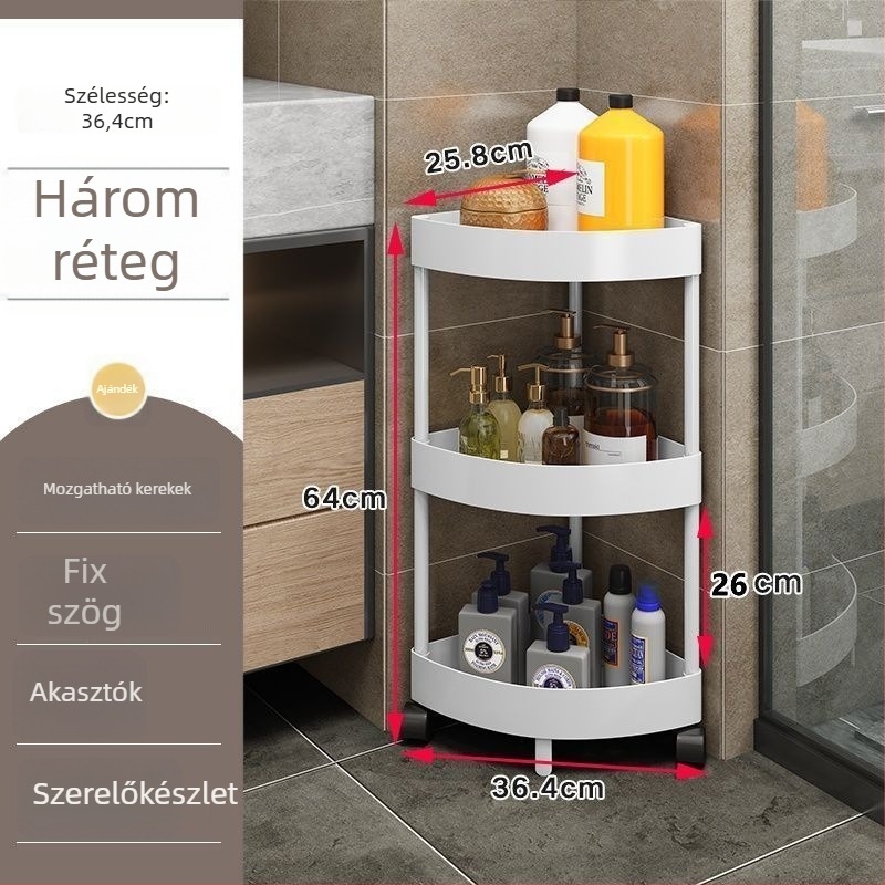 Háromszög alakú padlóra álló tároló állvány, összecsukható, több rétegű, műanyag, modern minimalist stílus