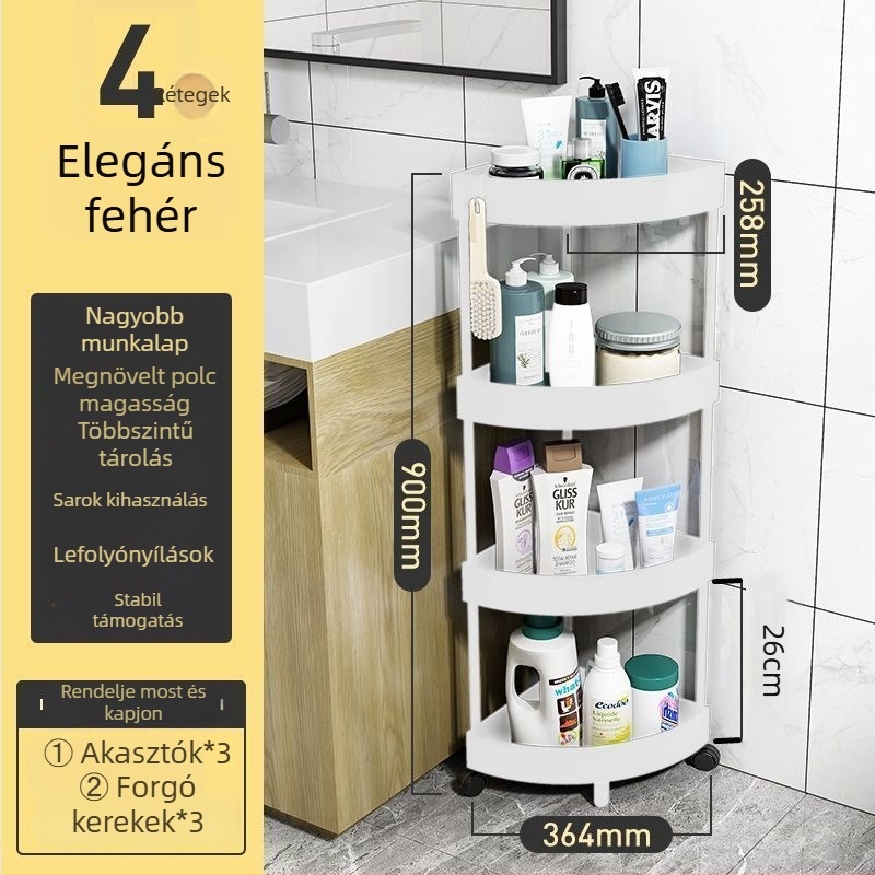 Háromszög alakú padlóra álló tároló állvány, összecsukható, több rétegű, műanyag, modern minimalist stílus