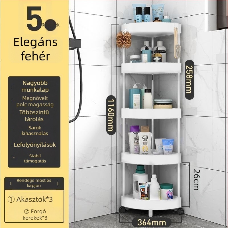Háromszög alakú padlóra álló tároló állvány, összecsukható, több rétegű, műanyag, modern minimalist stílus