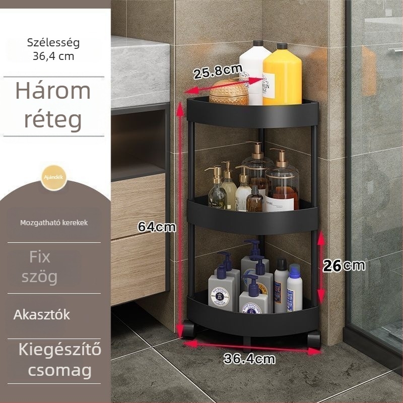 Háromszög alakú padlóra álló tároló állvány, összecsukható, több rétegű, műanyag, modern minimalist stílus