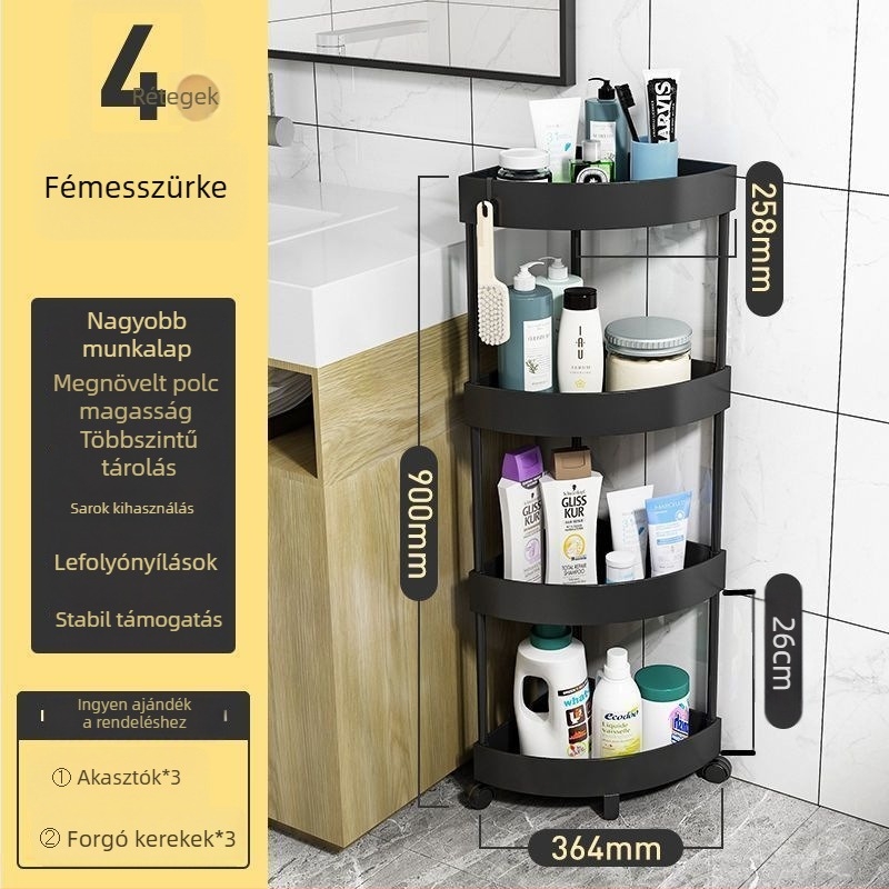 Háromszög alakú padlóra álló tároló állvány, összecsukható, több rétegű, műanyag, modern minimalist stílus