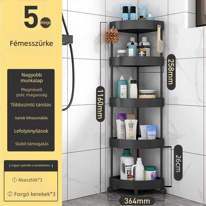 Háromszög alakú padlóra álló tároló állvány, összecsukható, több rétegű, műanyag, modern minimalist stílus