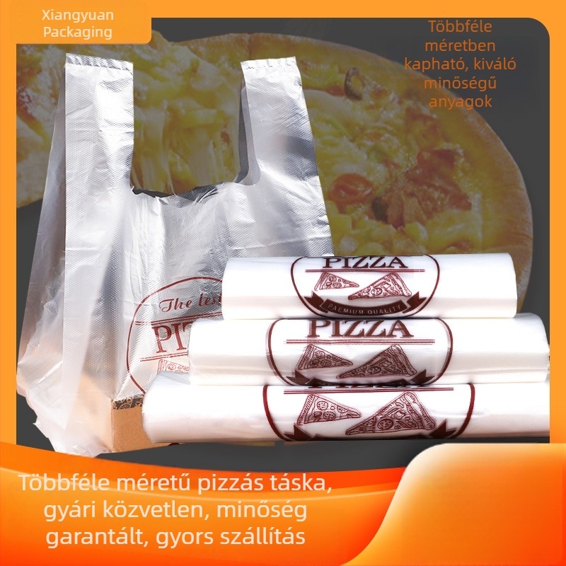 Pizzás csomagoló zacskók, 9 hüvelykes take-away zacskók, műanyag zacskók sütéshez és csomagoláshoz, fogantyúval ellátott táskák, raktáron, nagykereskedelem