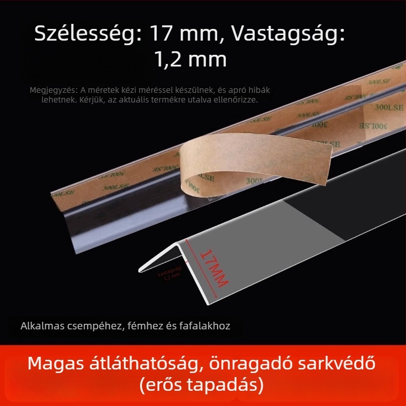 Átlátszó sarokvédő profil falhoz, fúrás nélkül, erős ragasztó hátoldallal, otthoni használatra