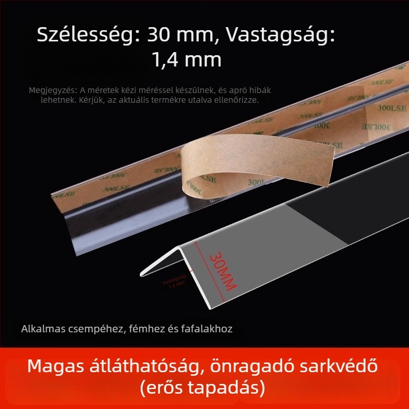 Átlátszó sarokvédő profil falhoz, fúrás nélkül, erős ragasztó hátoldallal, otthoni használatra