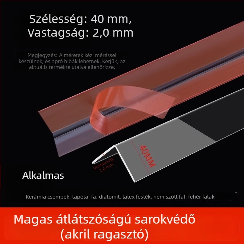 Átlátszó sarokvédő profil falhoz, fúrás nélkül, erős ragasztó hátoldallal, otthoni használatra