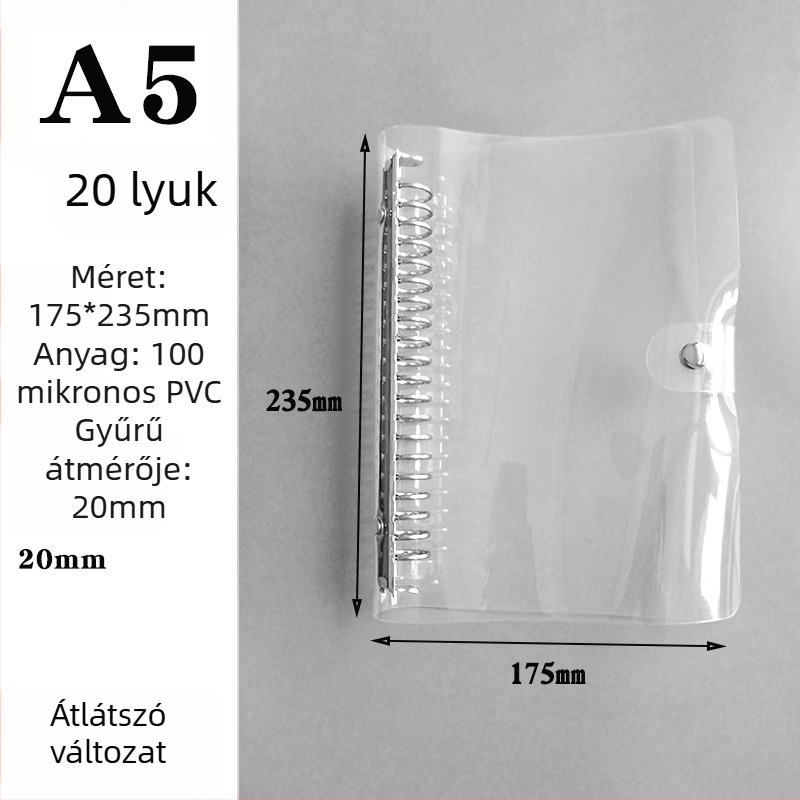 A7-es oldható lapos notesz, A6 puha fedéllel, A5-ös hat lyuk, B5-ös kilenc lyuk, A4-es négy lyuk, 26 lyuk és 20 lyuk