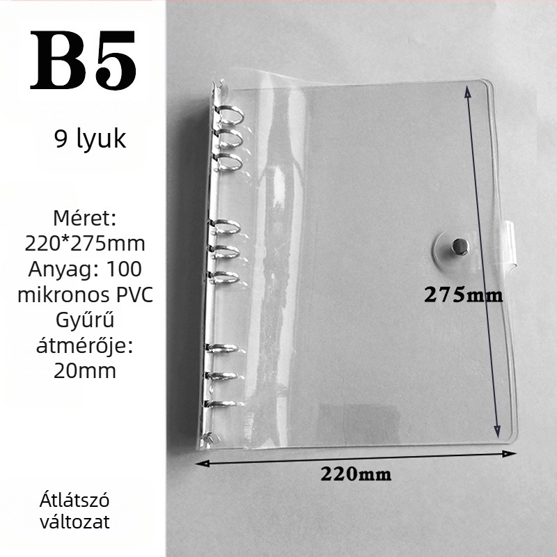 A7-es oldható lapos notesz, A6 puha fedéllel, A5-ös hat lyuk, B5-ös kilenc lyuk, A4-es négy lyuk, 26 lyuk és 20 lyuk