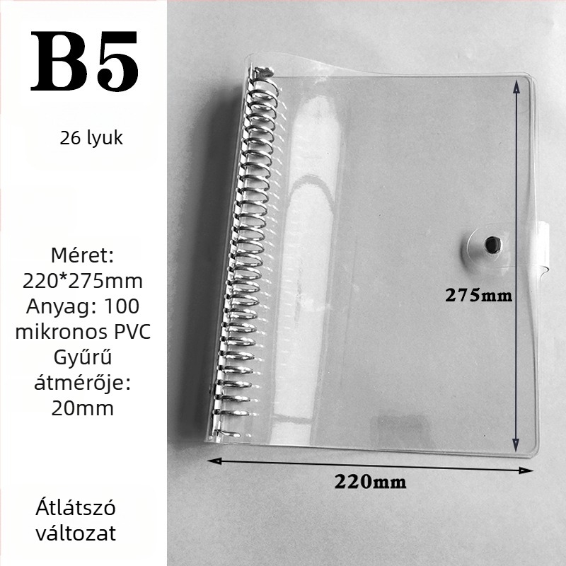 A7-es oldható lapos notesz, A6 puha fedéllel, A5-ös hat lyuk, B5-ös kilenc lyuk, A4-es négy lyuk, 26 lyuk és 20 lyuk