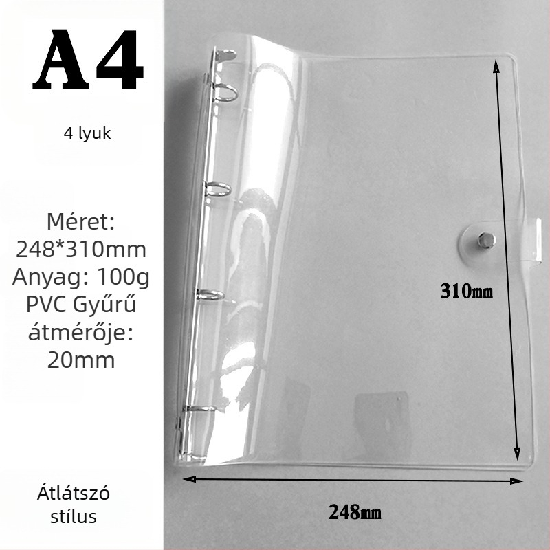 A7-es oldható lapos notesz, A6 puha fedéllel, A5-ös hat lyuk, B5-ös kilenc lyuk, A4-es négy lyuk, 26 lyuk és 20 lyuk