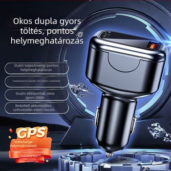Vezeték nélküli autós töltő GPS + Beidou helymeghatározóval (5 m pontosság), kettős gyors töltőportok, Type-C tápegység, csalás elleni riasztás