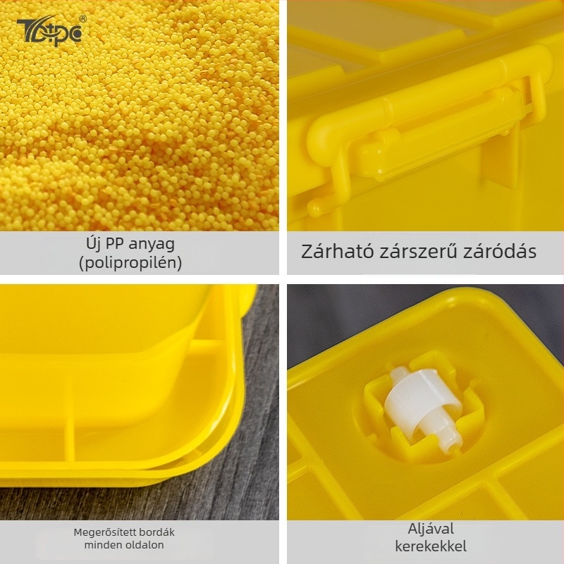 Orvosi hulladék átfordító doboz — PP műanyag, porálló, hordozható kerekekkel, modell TBT