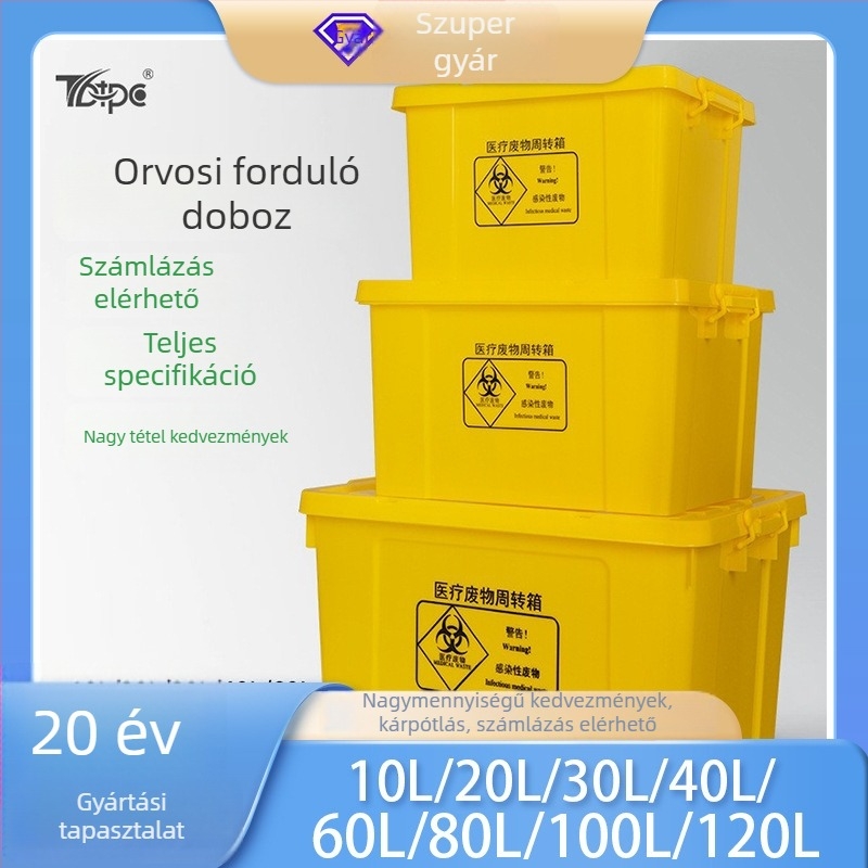 Orvosi hulladék átfordító doboz — PP műanyag, porálló, hordozható kerekekkel, modell TBT