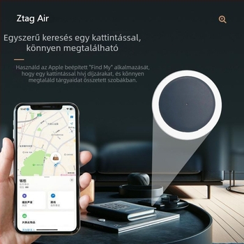 Ultra-vékony, kerek intelligens nyomkövető eszköz Find My-hoz; lopás elleni védelem a pénztárca, kulcsok és poggyász számára; iOS-kompatibilis, 50 m vezeték nélküli hatótávolság, 230 mAh akkumulátor, 7 g tömeg.