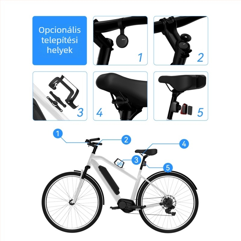 Kompakt Bluetooth nyomkövető kerékpárokhoz és elektromos járművekhez, Opd03 modell, 10 m hatótávolság, CR2016 3V elem, ABS+PC anyag, iOS-kompatibilis
