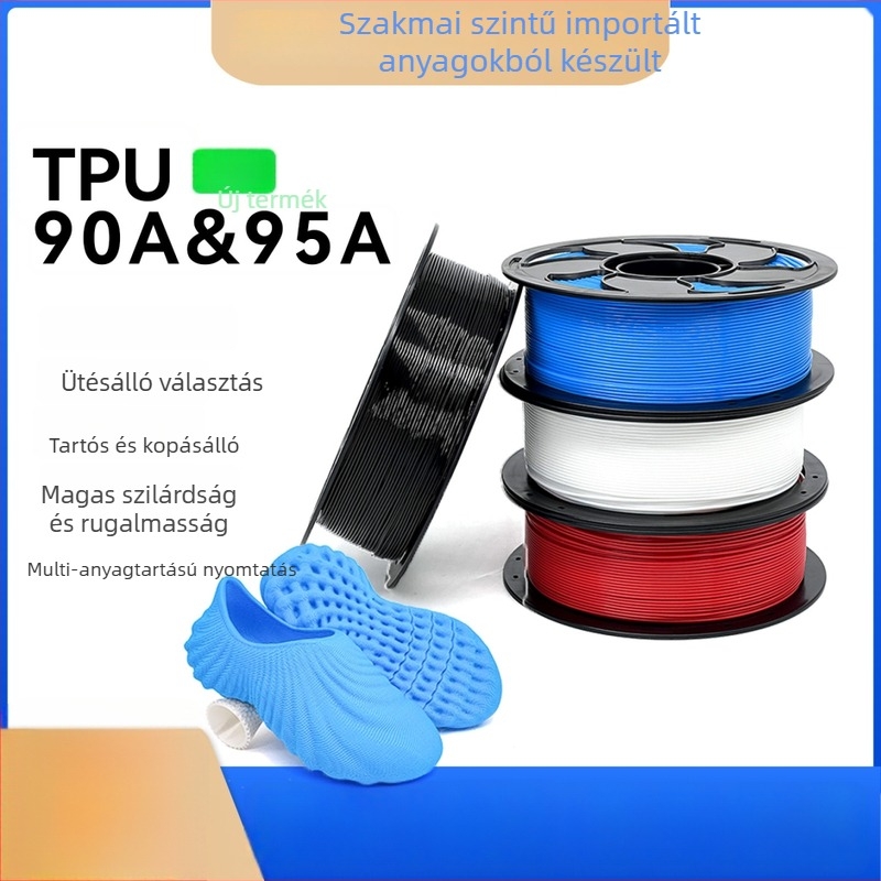 3D nyomtatáshoz TPU filament, rugalmas anyag 90A/95A, körkörös keresztmetszet, sűrűség 1,25, 1 kg-os tekercs, papucsokhoz és talpbetétekhez