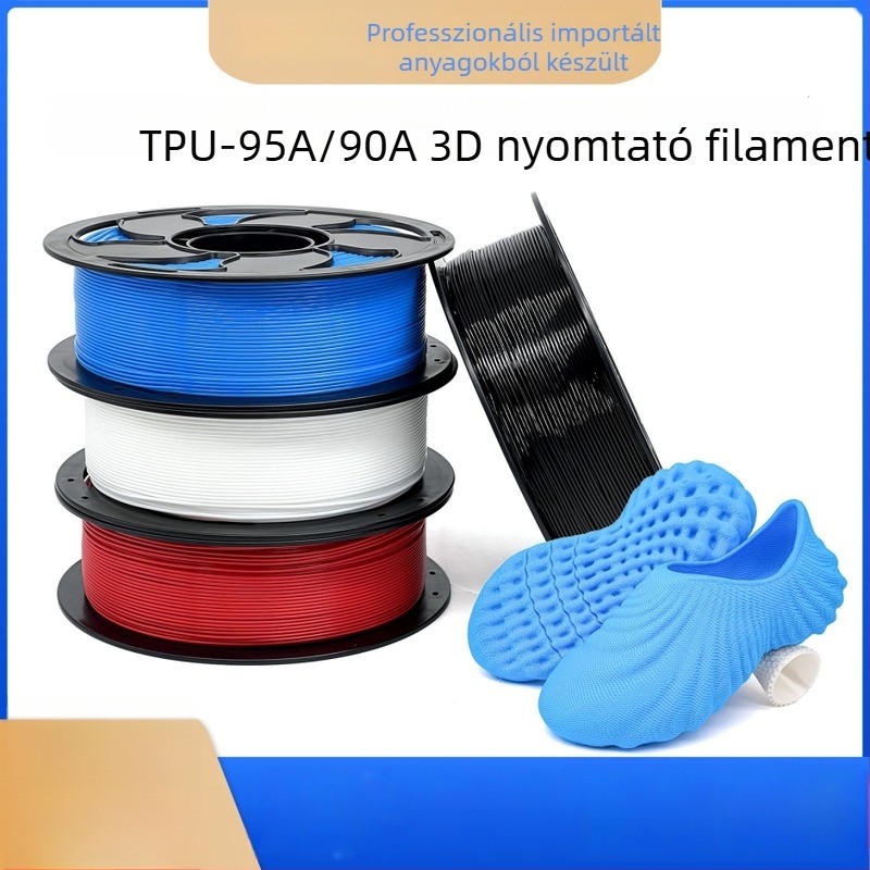 3D nyomtatáshoz TPU filament, rugalmas anyag 90A/95A, körkörös keresztmetszet, sűrűség 1,25, 1 kg-os tekercs, papucsokhoz és talpbetétekhez