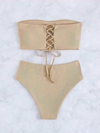 Női két részes bikini készlet – Csíkos vagy egyszínű mintázat, 82% poliészter, bélés: spandex, Cupák párnázott, acél nélkül