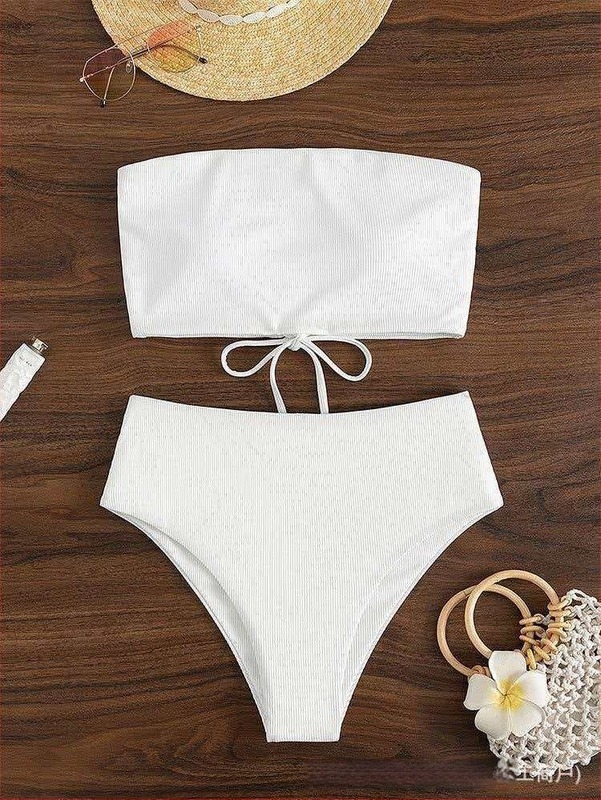 Női két részes bikini készlet – Csíkos vagy egyszínű mintázat, 82% poliészter, bélés: spandex, Cupák párnázott, acél nélkül