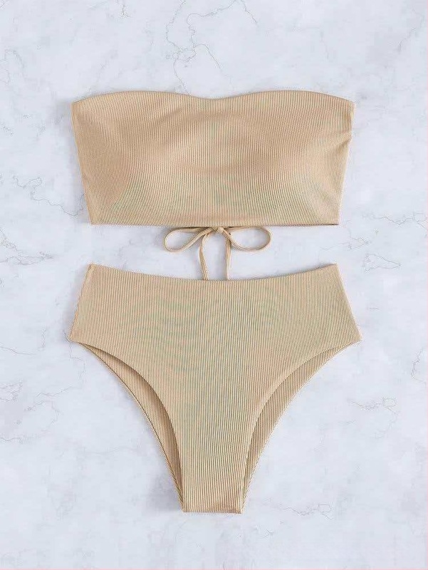 Női két részes bikini készlet – Csíkos vagy egyszínű mintázat, 82% poliészter, bélés: spandex, Cupák párnázott, acél nélkül