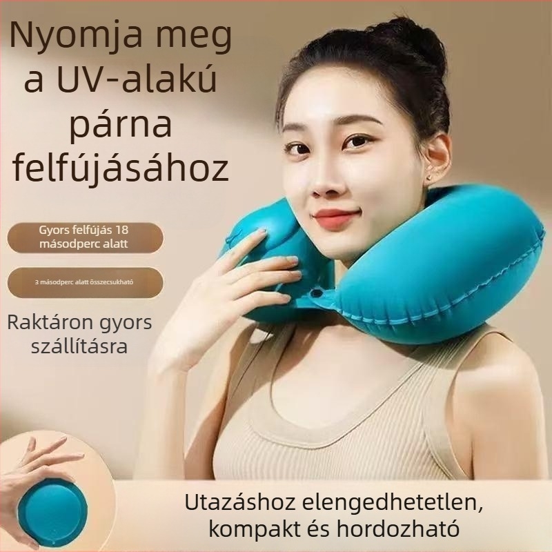 Jingcheng Felfújható utazási nyakpárna, U-alakú, TPU légzsák anyag, gázzal töltött, könnyű, 0,5 kg alatt