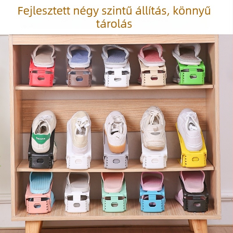 Műanyag cipőállvány, kétpolcos, állítható, levehető, PP anyag