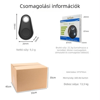 FD-01 Bluetooth anti-lost nyomkövető – 15 m hatótávolság, ABS burkolat, méretek 52×31×19 mm, CR2032 elem