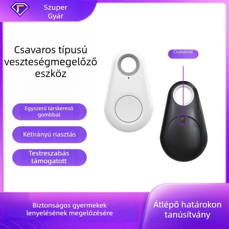 FD-01 Bluetooth anti-lost nyomkövető – 15 m hatótávolság, ABS burkolat, méretek 52×31×19 mm, CR2032 elem